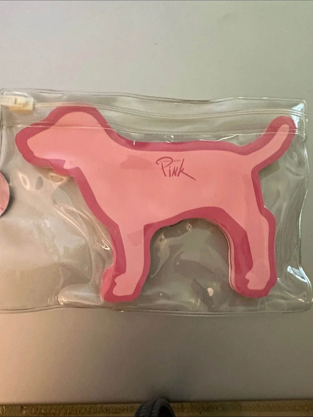 PINK Victoria's Secret Vintage Clear Vinyl Pouch with Pink Dog sticky notes